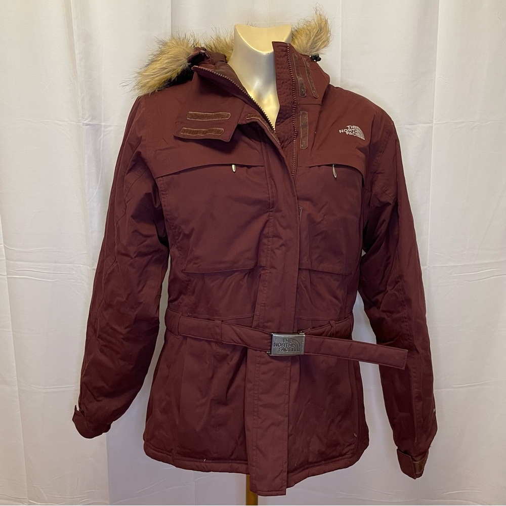 The North Face Burgundy Jacket with Faux Fur Trim